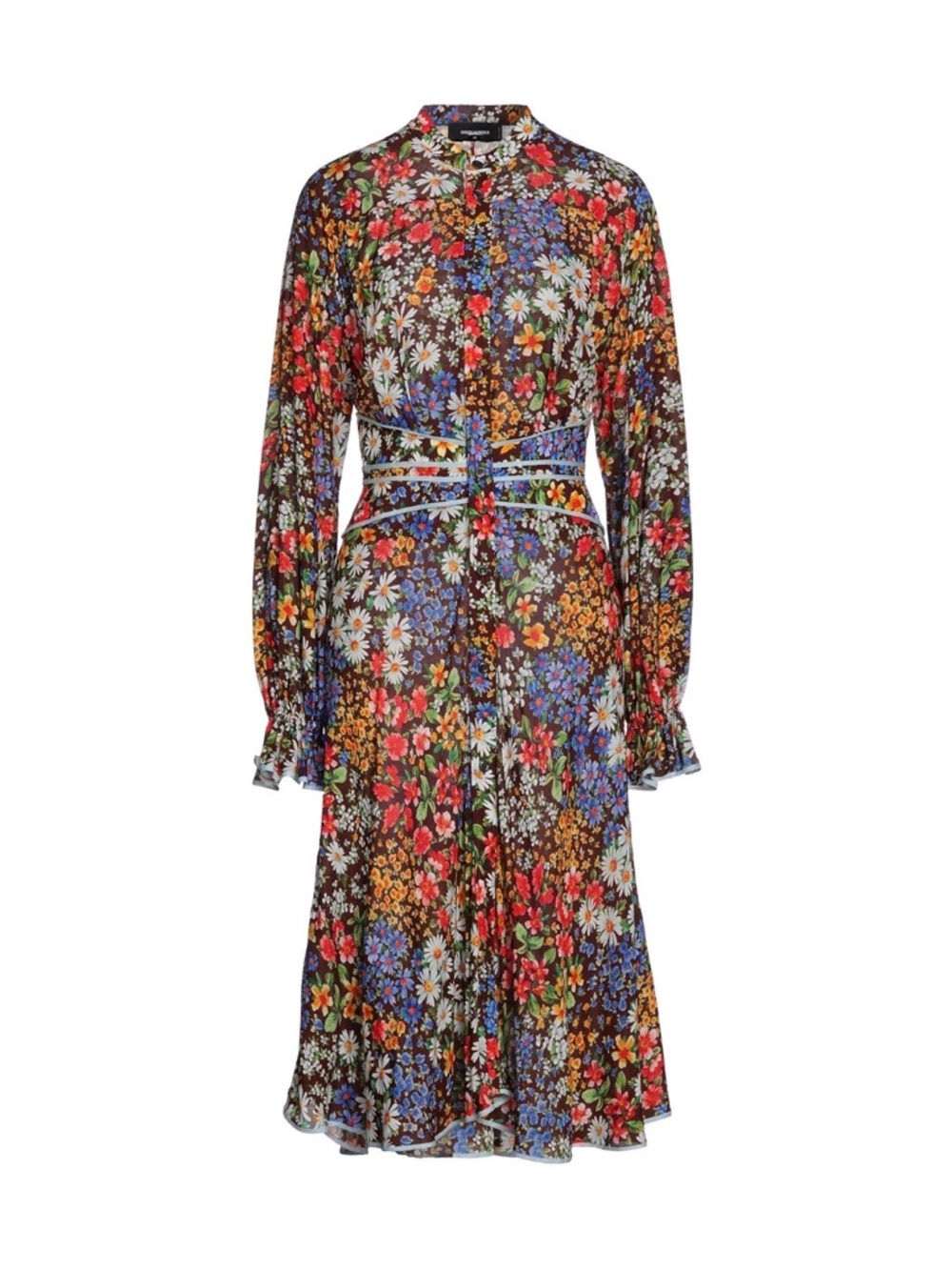 DSQUARED Multicolor Floral Long Sleeve Midi Dress